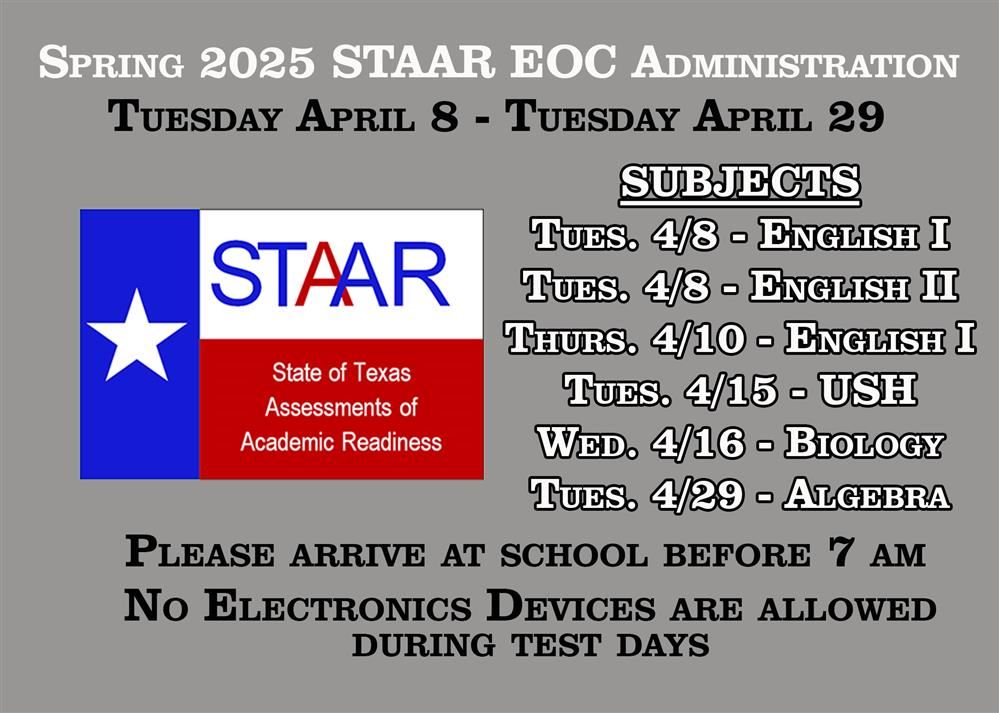  2025 Spring STAAR Test Schedule